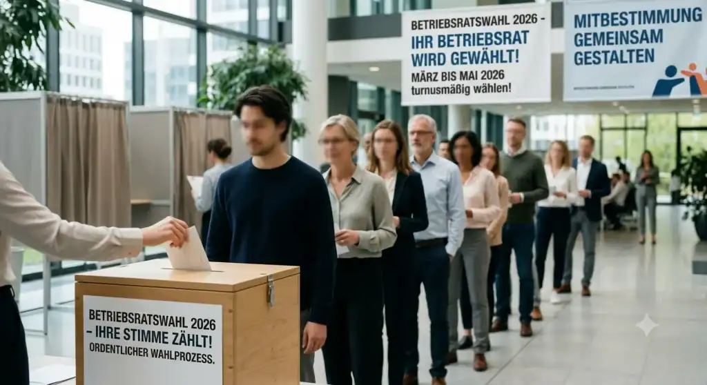 Symbolbild zur Betriebsratswahl 2026: Ein Stimmzettel wird in eine Wahlurne geworfen. BEISSE & RATH berät Arbeitgeber zur rechtssicheren Vorbereitung.