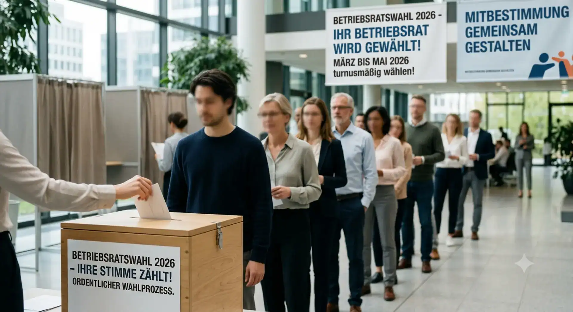 Symbolbild zur Betriebsratswahl 2026: Ein Stimmzettel wird in eine Wahlurne geworfen. BEISSE & RATH berät Arbeitgeber zur rechtssicheren Vorbereitung.